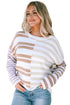 Spliced Stripe Textured Knit Crew Neck Sweater
