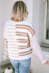 Spliced Stripe Textured Knit Crew Neck Sweater