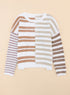 Spliced Stripe Textured Knit Crew Neck Sweater