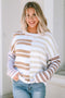 Spliced Stripe Textured Knit Crew Neck Sweater