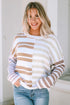 Spliced Stripe Textured Knit Crew Neck Sweater