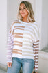 Spliced Stripe Textured Knit Crew Neck Sweater