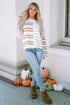 Spliced Stripe Textured Knit Crew Neck Sweater