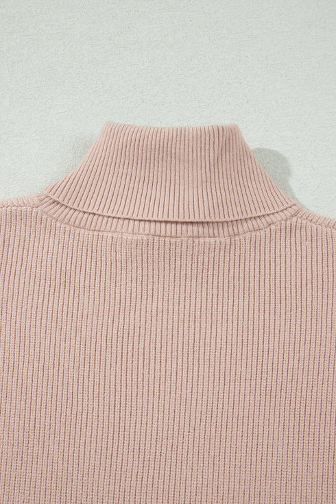 Split Hem High Neck Sleeveless Shift Sweater Vest