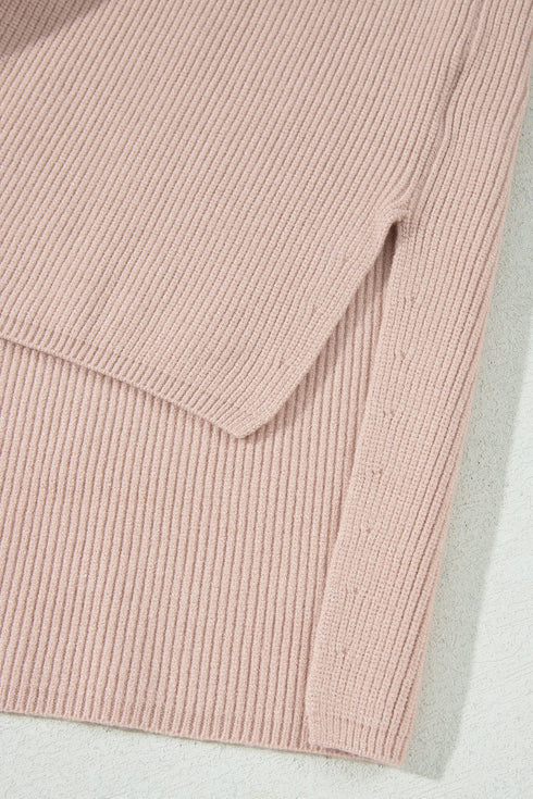Split Hem High Neck Sleeveless Shift Sweater Vest