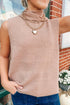 Split Hem High Neck Sleeveless Shift Sweater Vest