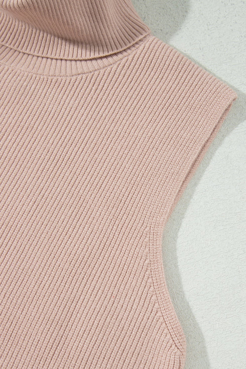 Split Hem High Neck Sleeveless Shift Sweater Vest