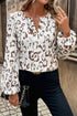 Split Neck Balloon Sleeve Animal Print Woven Blouse