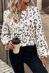 Split Neck Balloon Sleeve Animal Print Woven Blouse