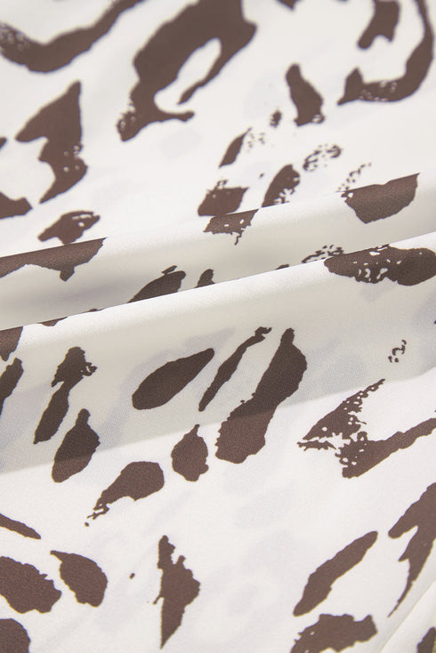 Split Neck Balloon Sleeve Animal Print Woven Blouse