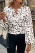 Split Neck Balloon Sleeve Animal Print Woven Blouse