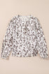 Split Neck Balloon Sleeve Animal Print Woven Blouse