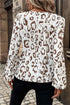 Split Neck Balloon Sleeve Animal Print Woven Blouse