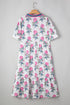 Split Neck Contrast Trim Floral Print Tiered Puff Sleeve Dress