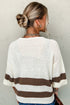 Split Neck Drop Shoulder Striped Knit Sweater
