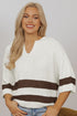 Split Neck Drop Shoulder Striped Knit Sweater