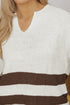 Split Neck Drop Shoulder Striped Knit Sweater