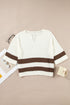 Split Neck Drop Shoulder Striped Knit Sweater