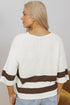 Split Neck Drop Shoulder Striped Knit Sweater