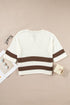 Split Neck Drop Shoulder Striped Knit Sweater