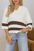 Split Neck Drop Shoulder Striped Knit Sweater