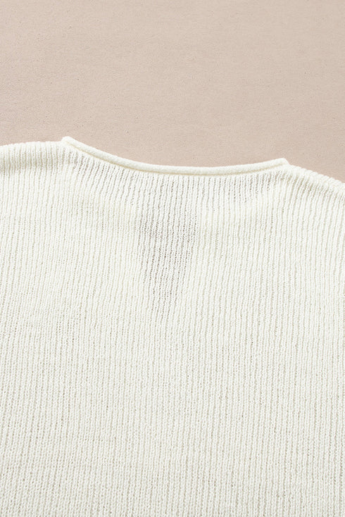 Split Neck Drop Shoulder Striped Knit Sweater