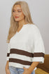Split Neck Drop Shoulder Striped Knit Sweater
