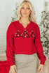 Split Neck Embellished Graphic Raw Hem Pullover Sweatshirt