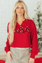 Split Neck Embellished Graphic Raw Hem Pullover Sweatshirt