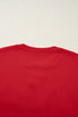 Split Neck Embellished Graphic Raw Hem Pullover Sweatshirt
