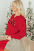 Split Neck Embellished Graphic Raw Hem Pullover Sweatshirt