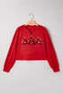 Split Neck Embellished Graphic Raw Hem Pullover Sweatshirt