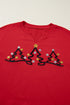 Split Neck Embellished Graphic Raw Hem Pullover Sweatshirt
