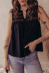 Split Neck Embroidered Detail Sleeveless Jersey Tank