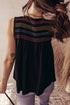 Split Neck Embroidered Detail Sleeveless Jersey Tank