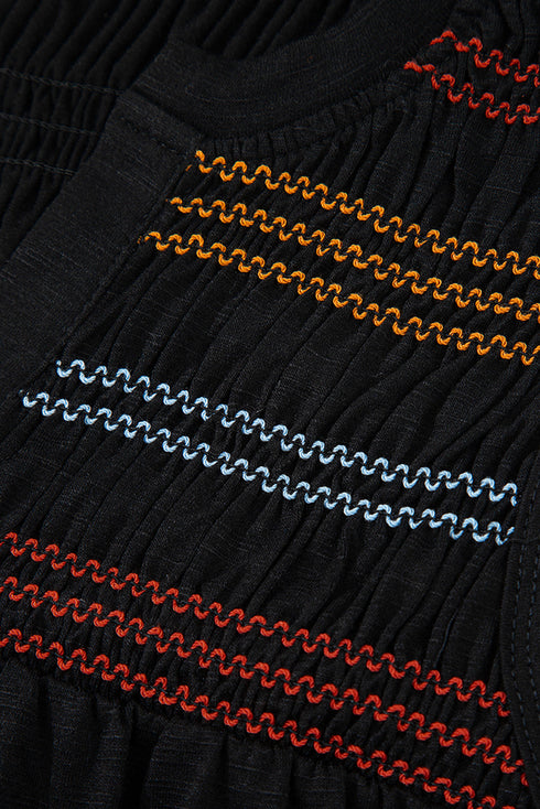 Split Neck Embroidered Detail Sleeveless Jersey Tank