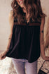 Split Neck Embroidered Detail Sleeveless Jersey Tank