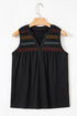 Split Neck Embroidered Detail Sleeveless Jersey Tank