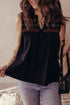 Split Neck Embroidered Detail Sleeveless Jersey Tank
