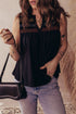 Split Neck Embroidered Detail Sleeveless Jersey Tank