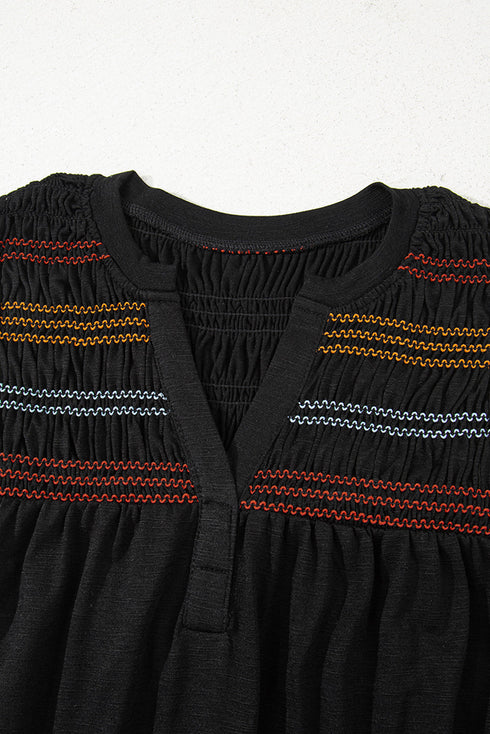 Split Neck Embroidered Detail Sleeveless Jersey Tank