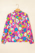 Split Neck Floral Print Long Sleeve Woven Blouse