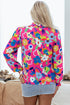 Split Neck Floral Print Long Sleeve Woven Blouse