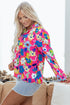 Split Neck Floral Print Long Sleeve Woven Blouse