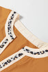 Split Neck Puff Sleeve Contrast Print Trim Blouse