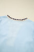 Split Neck Puff Sleeve Contrast Print Trim Blouse