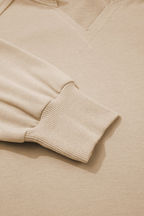 Split Neck Raglan Sleeve Relaxed Fit Pullover Sweatshirt