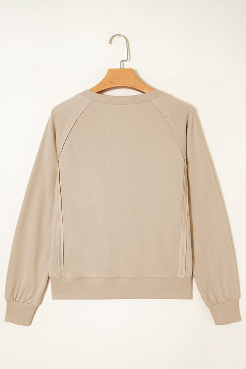 Split Neck Raglan Sleeve Relaxed Fit Pullover Sweatshirt