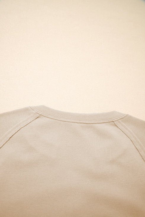 Split Neck Raglan Sleeve Relaxed Fit Pullover Sweatshirt