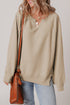 Split Neck Raglan Sleeve Relaxed Fit Pullover Sweatshirt